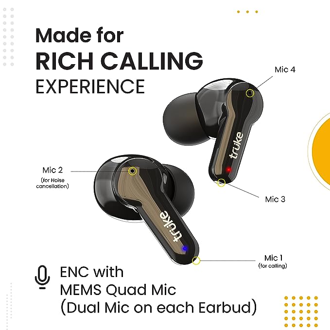 truke Buds Q1 True Wireless in Ear Earbuds with mic, 30H Playtime and Fast Charge, ENC, AAC Codec, Dedicated Gaming Mode, BT 5.1, IPX4 (Black) truke Buds Q1 True Wireless in Ear Earbuds with mic, 30H Playtime and Fast Charge, ENC, AAC Codec, Dedicated Gaming Mode, BT 5.1, IPX4 (Black)